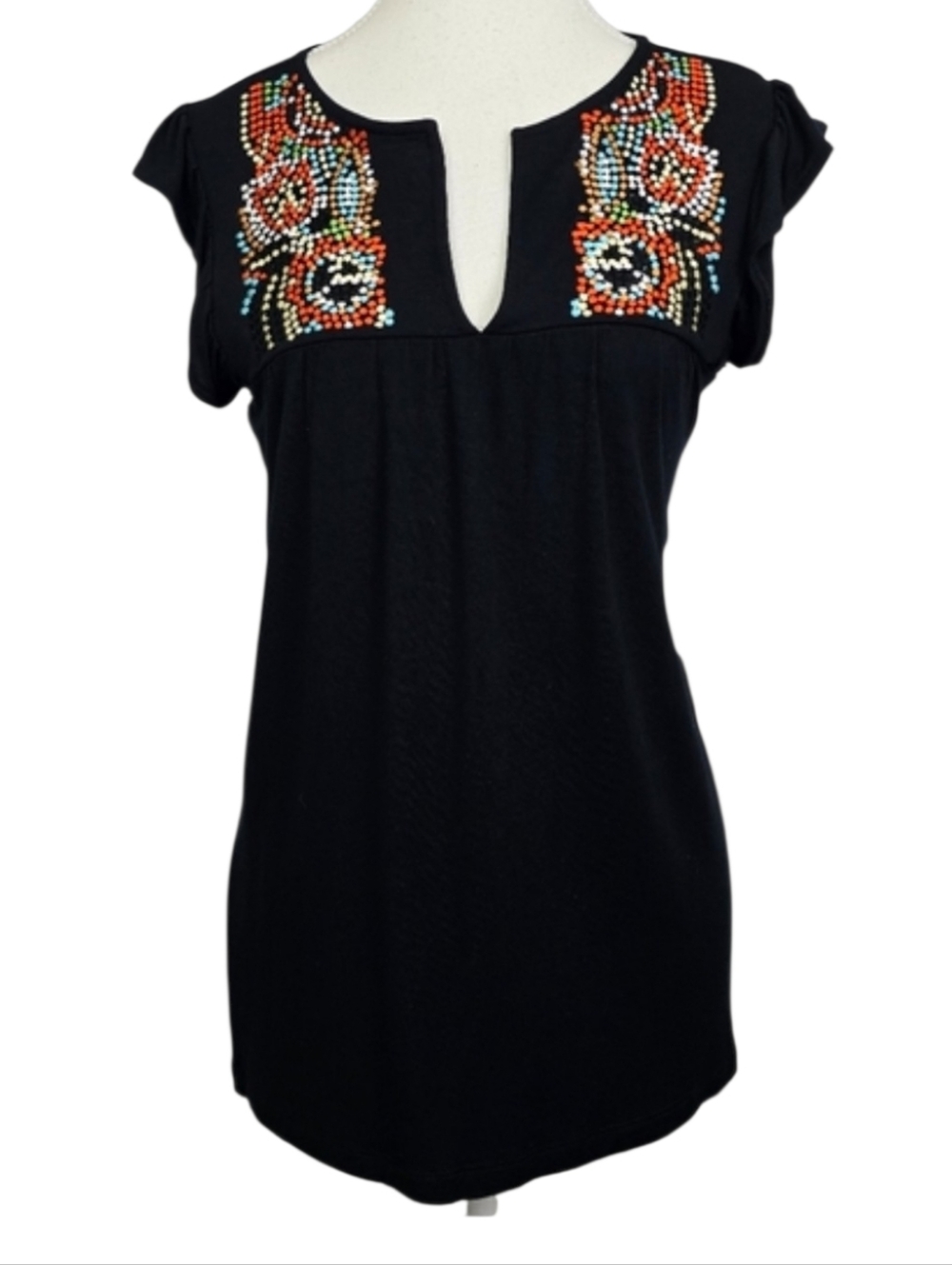Design Story Embroidered Sleeveless Blouse S | V-Neck Boho Tank Top Festival